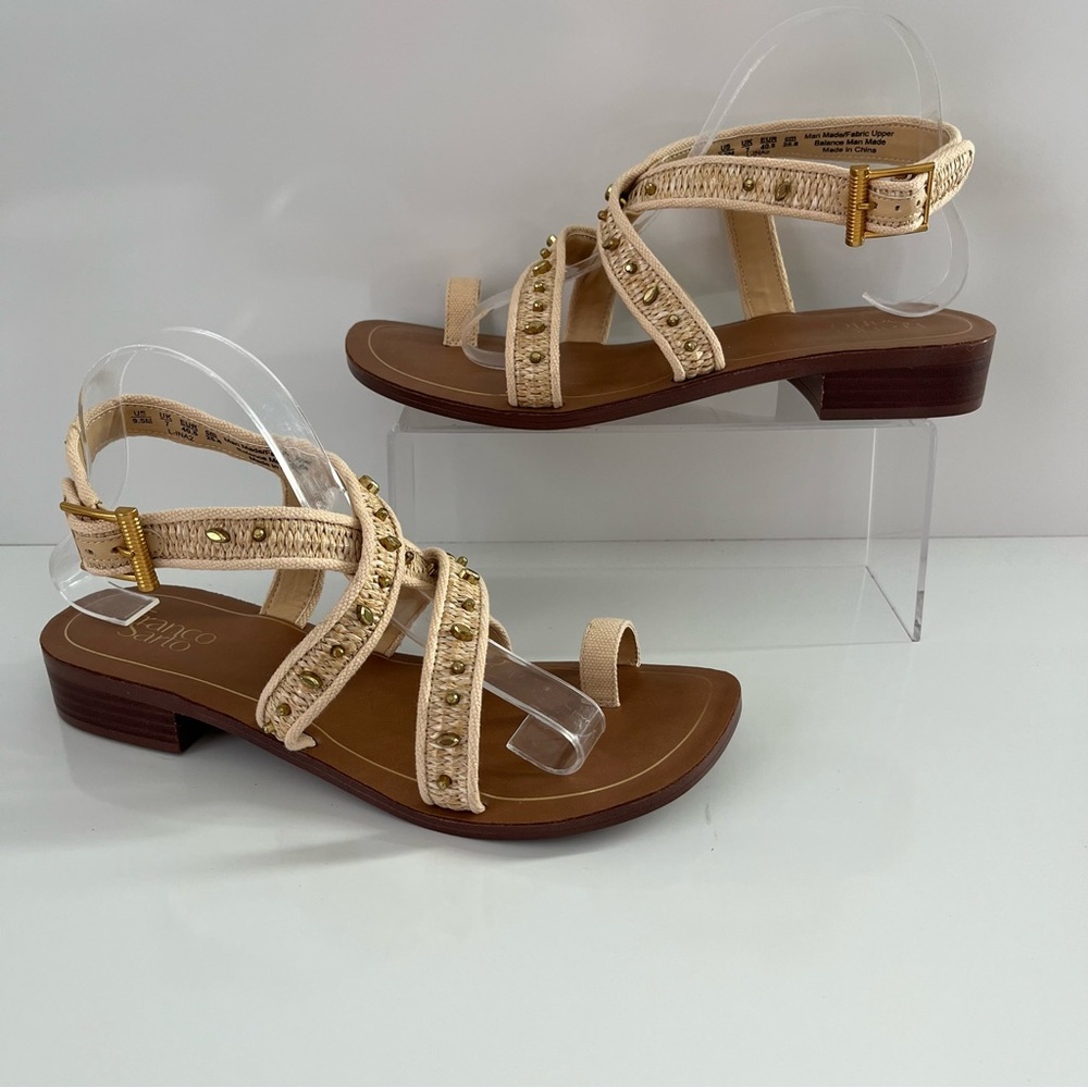 FRANCO SARTO Ina Toe Loop Sandal In Natural Raffia NEW - Picture 2 of 12